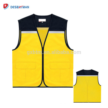 Men's 100% Polyester Mesh Safety Vests With Multi Pockets And Front Zipper Yellow EN20471
